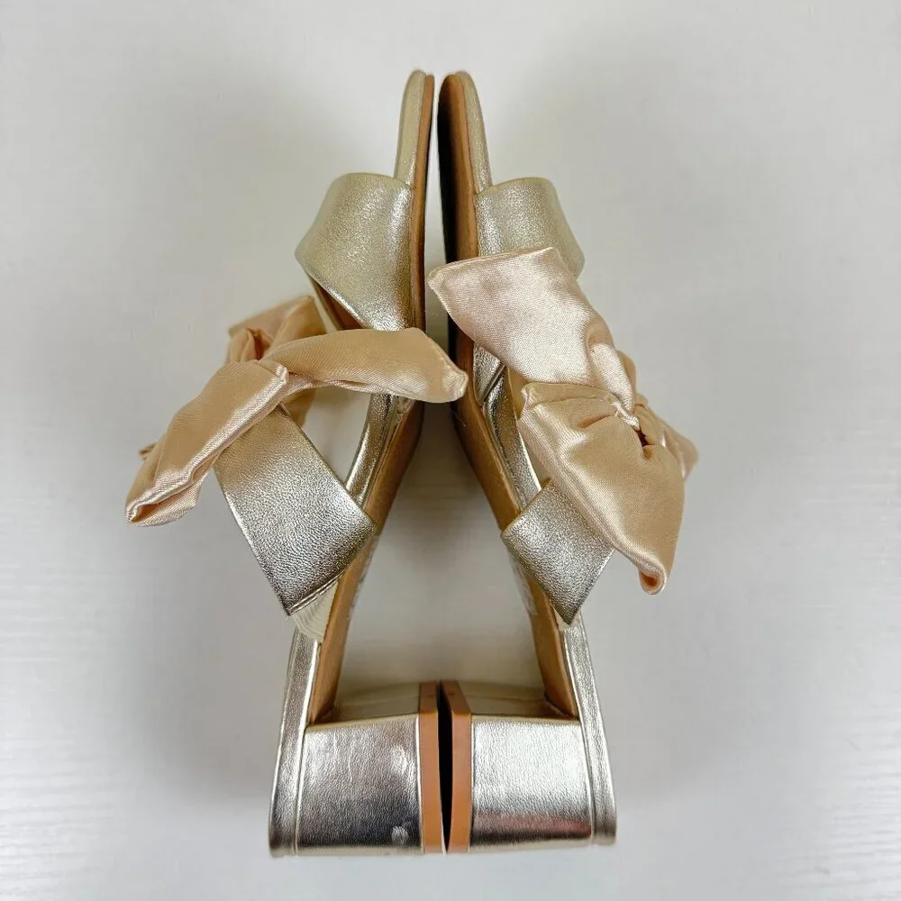Like New Jack Rogers Heidi Mid Dress Heels Bow Strappy Gold Conquette
